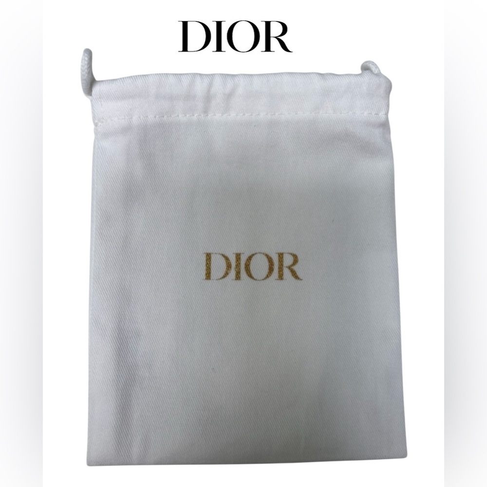 Authentic Dior Small White Cotton Drawstring Dust Bag Gold Logo Jewelry Pouch